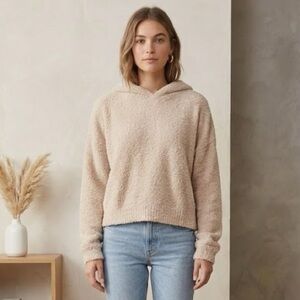 Ruby Moon Cozy Minimalist Hooded Popcorn Knit Sweater